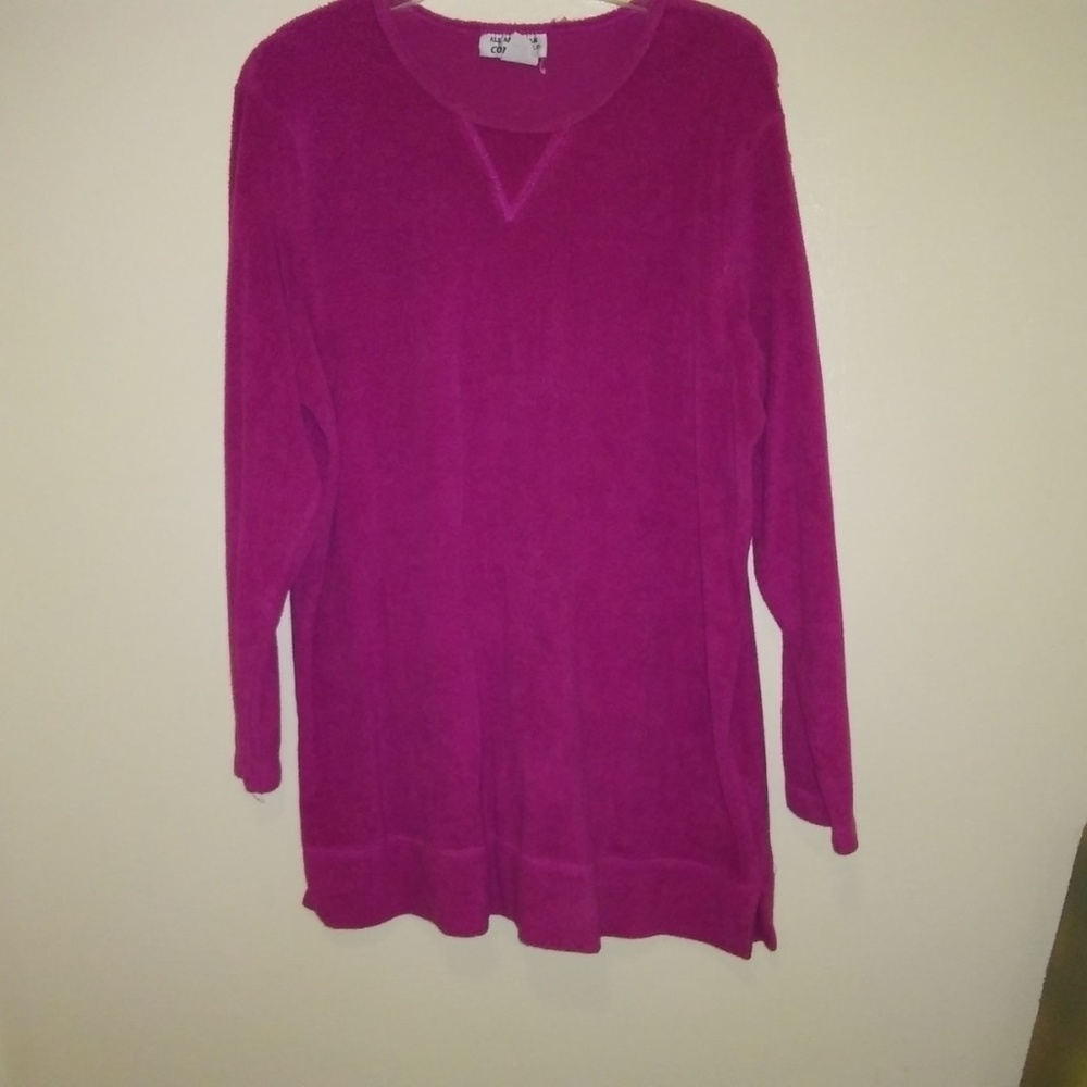 Tunic top sweatshirt long sleevle Women Fuschia L